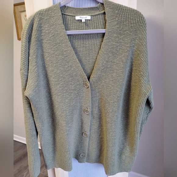 Madewell Sweaters - Women'a Madewell Olive Green Button-Up Cotton Cardigan Sweater Versatile Comfy